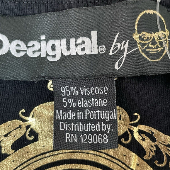 Desigual Floral Abstract Graphic Print Twist Neck Long Sleeve Top Black Large - Picture 10 of 12